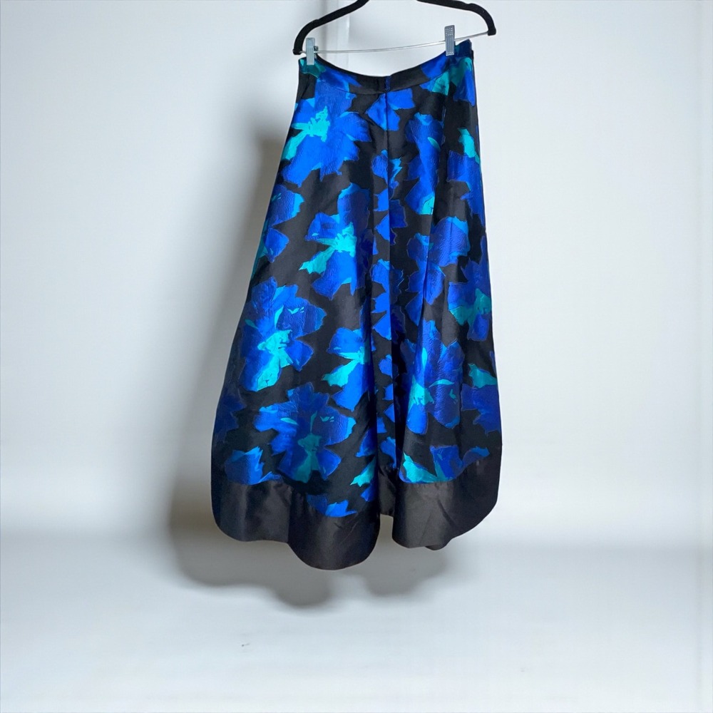 Abbey Glass Blue Teal Floral Print High Low Midi Skirt Size L - Picture 3 of 9